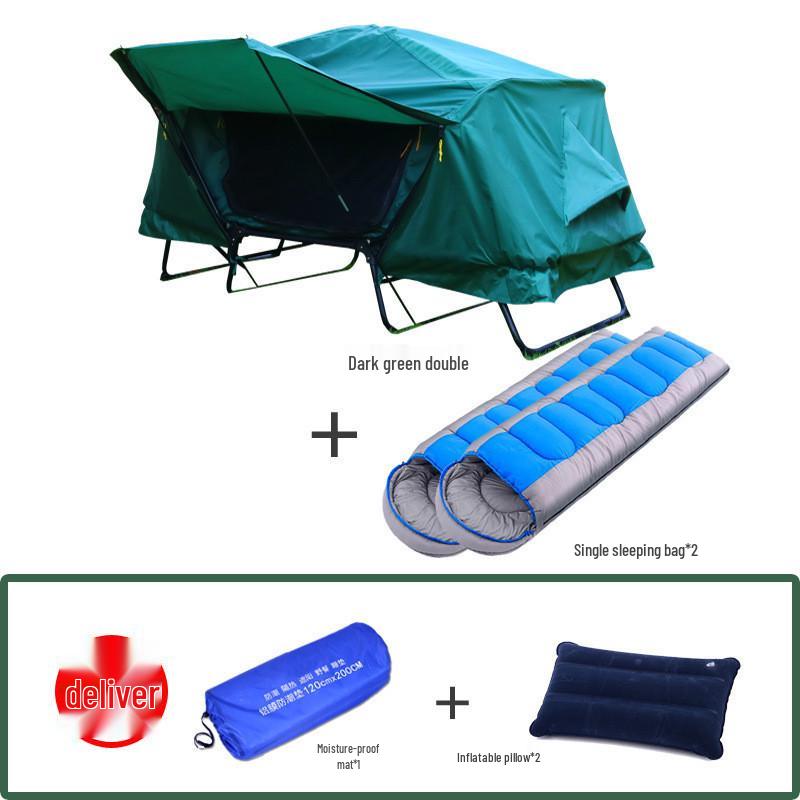 Double Layer Stormproof Outdoor Tent for Two - Rainproof, Thickened, Off-Ground, Perfect for Camping, Cold Weather, and Fishing