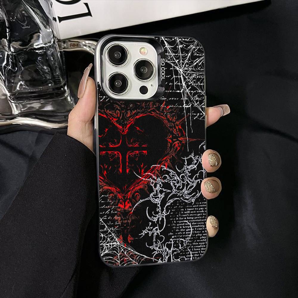 Gothic Cyber Sigil Cross Phone Case For iPhone 17 Air 16 15 14 11 12 13 Pro Max Plus X XR XS Colored Silver Hard Cover