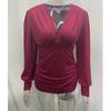 Tiefem V-Ausschnitt Langarm Freizeithemd Mode Slim Fit Sexy Frauen Blusen Herbst Einfache Damen Solide Plissee Tops 30470