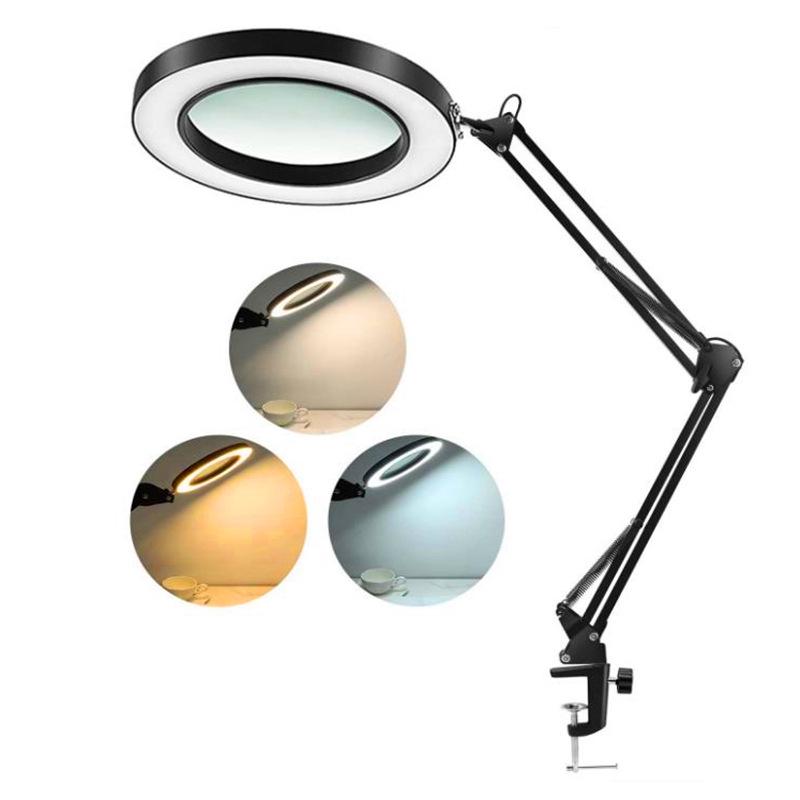 LED Clip-on Desk Lamp with Magnifying Glass for Beauty, Nail Art, Embroidery, Repair, and Tattoo Work