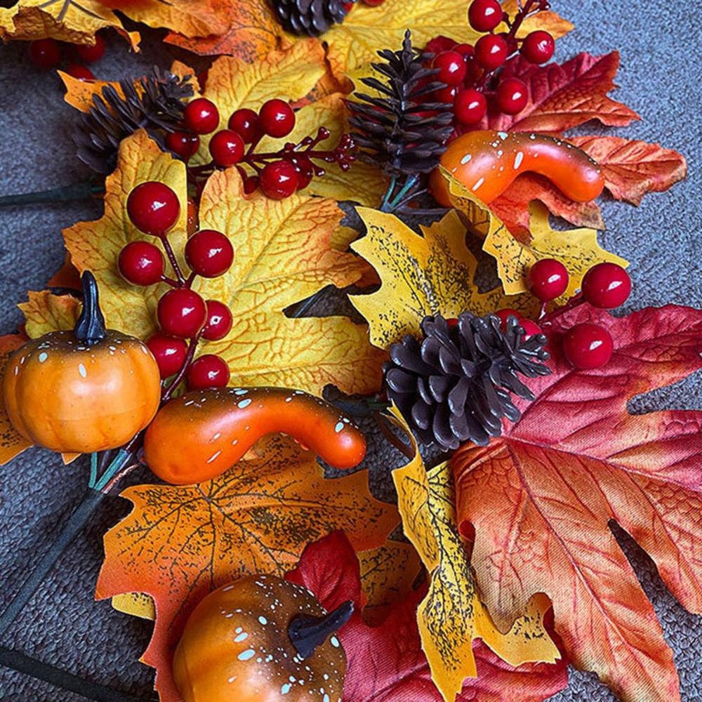 Home Autumn Decoration Christmas Fall Artificial Maple Leaves Berry Stem Faux Branches Fake Pumpkin