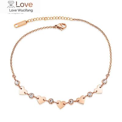 Lokaer Titanium Steel Bohemia Holiday Beach Chain &Link Anklets For Women Girls Trendy Cz Crystal &Heart Charm Anklet A19043