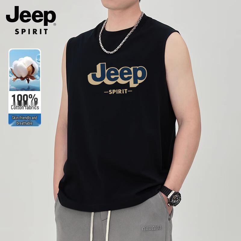 Мужская хлопковая майка JEEP SPIRIT с принтом, свободного кроя XL чёрный