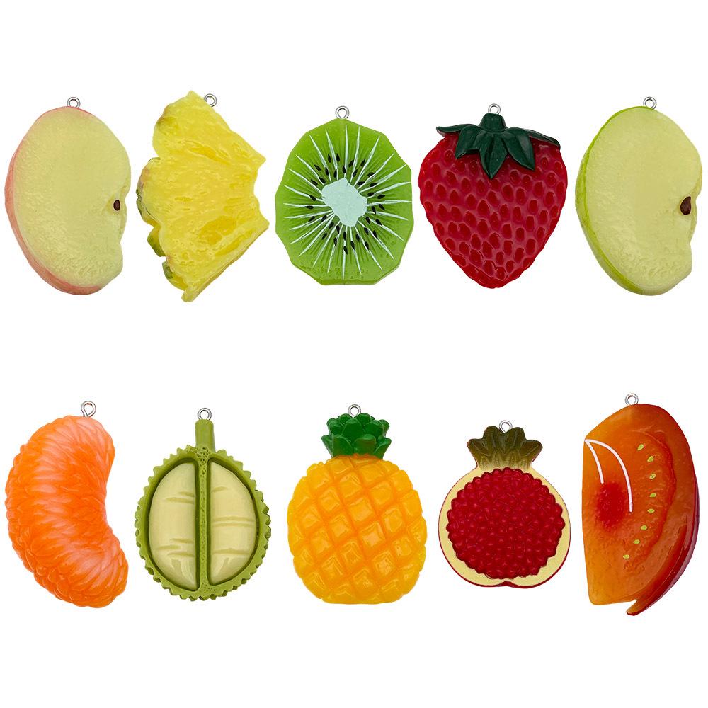 Set of 10 Large Colorful Resin Fruit Charms: Strawberry, Kiwi for DIY Bracelets & Necklaces