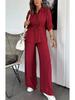 2025 Women's Autumn Casual Set: Solid Color Drawstring Top & Wide-Leg Pants