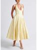 2026 Women's Exquisite Jacquard Halter Deep V High Waist A-line Dress