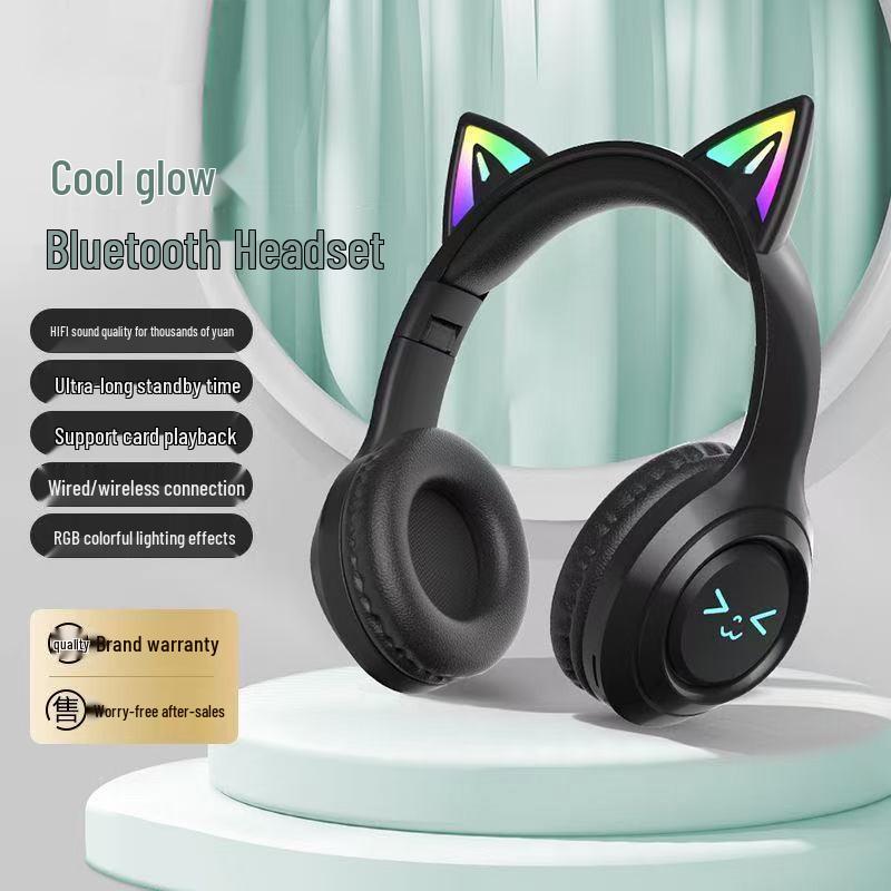 Wireless Bluetooth Cat Ear Headphones - Noise Cancelling, Over-Ear, Gaming & Music for Kids & Computers