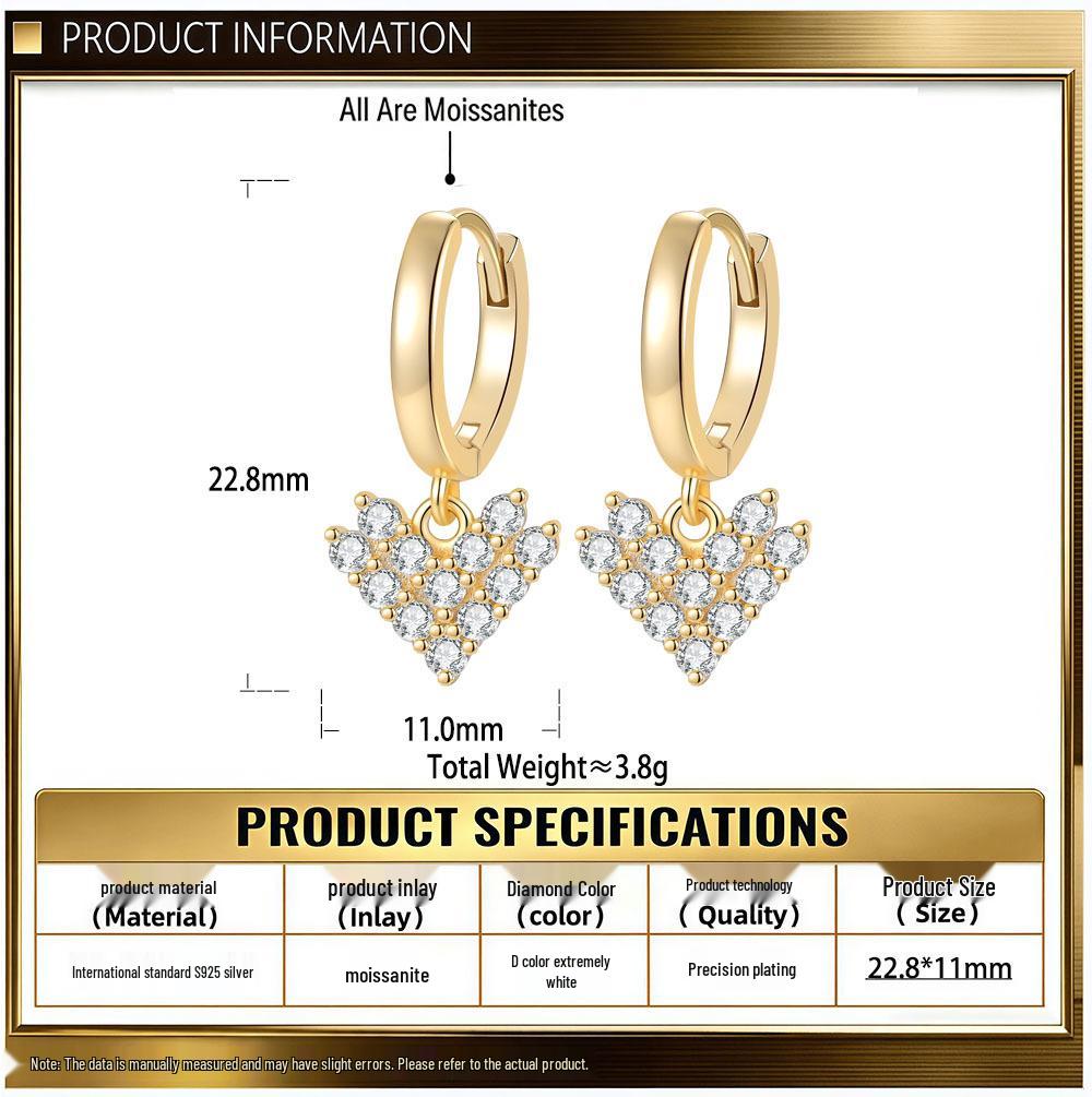 Moissanite Heart Pendant Dangle Earrings - Elegant and Versatile Jewelry for Women