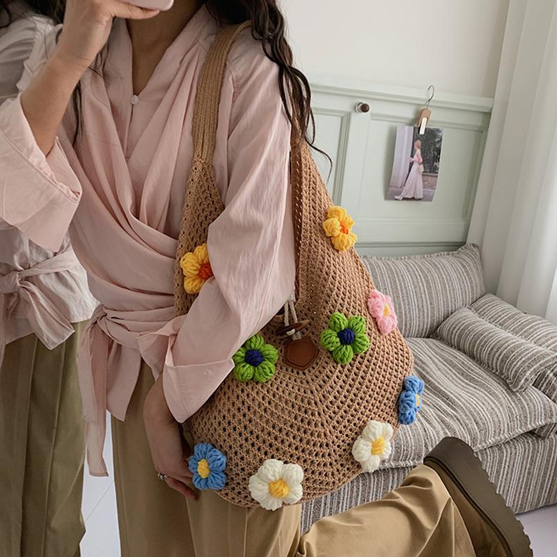 Nuova Borsa a Spalla Floreale alla Moda per Donna Stile Campagnolo Casual da Donna Grande Capacità Borsa da Viaggio Shopper
