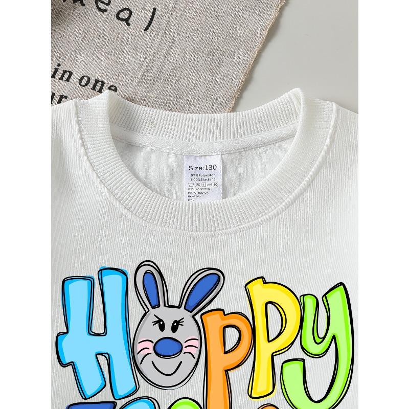 Kids Crewneck Sweatshirt, Colorful Happy Easter Bunny Face Print, Soft Cozy Pullover