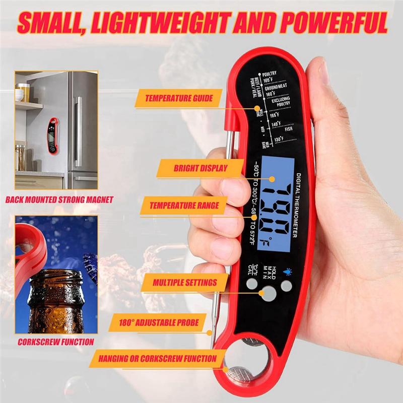 A96I-Digital Meat Thermometer Food Thermometer Instant Read Food Thermometer Foldable Probe, Cooking Thermometefor Home Outdoor