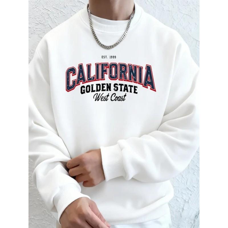 Mens Fleece Lined Winter Crewneck Loose Casual Pullover Sweatshirt White