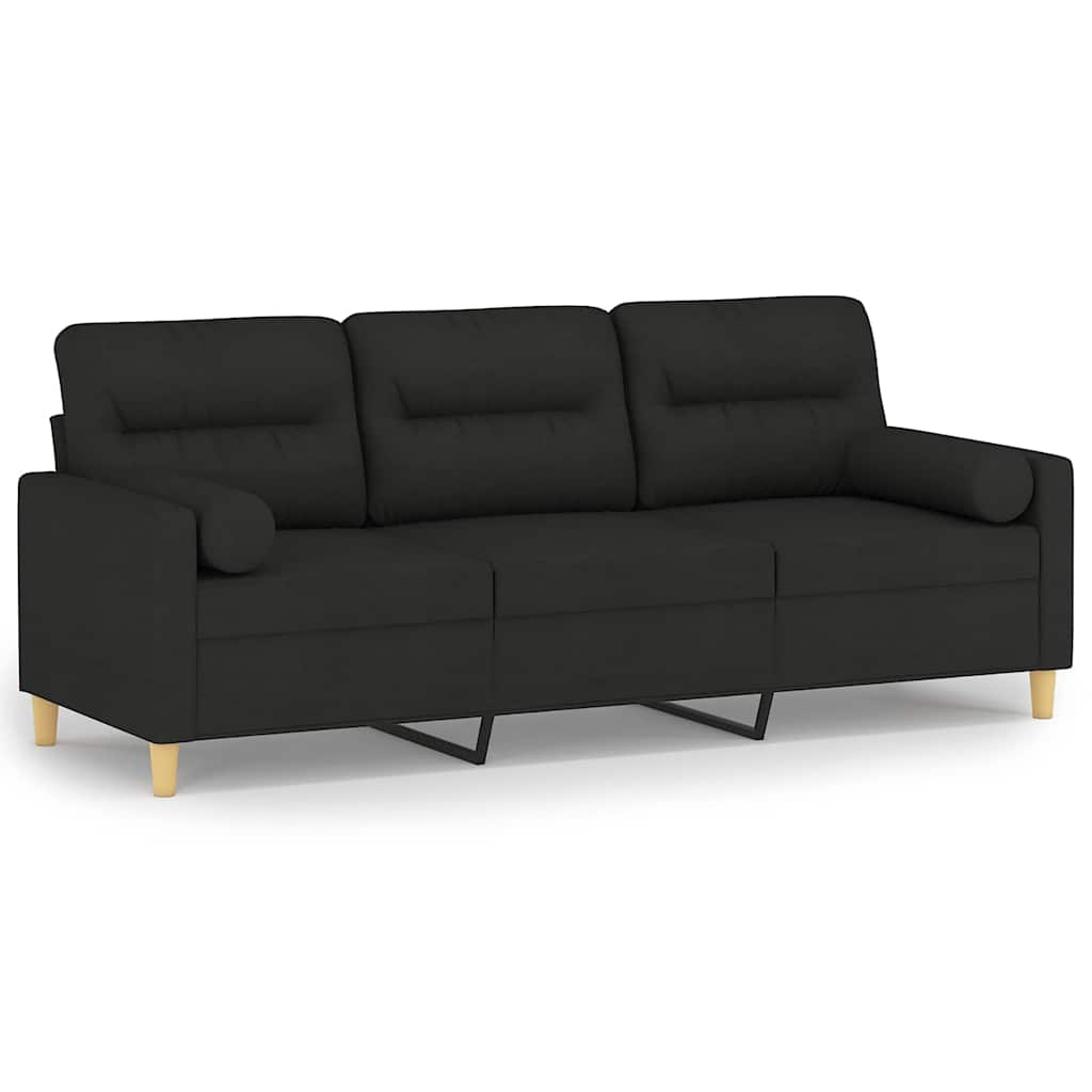 Vidaxl 3-Seater Sofa With Cushions, Black, 180 Cm, Fabric