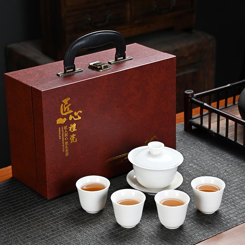 Yingqing Suet Jade Porcelain White Porcelain Kung Fu Tea Set Company Opening Activities High-end Gifts