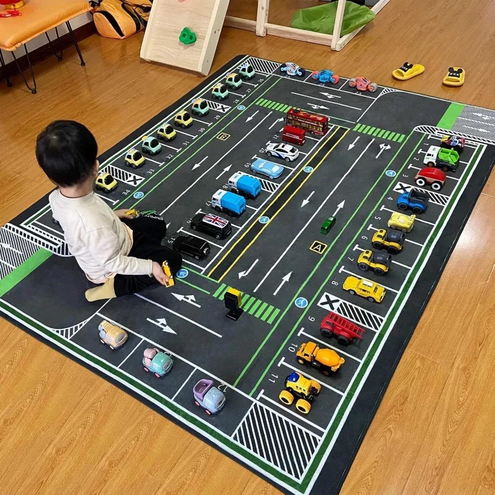 Complex Racing Track Kids Rug Multi-Loop Car Play Mat Children's Playroom Educational Traffic Carpet