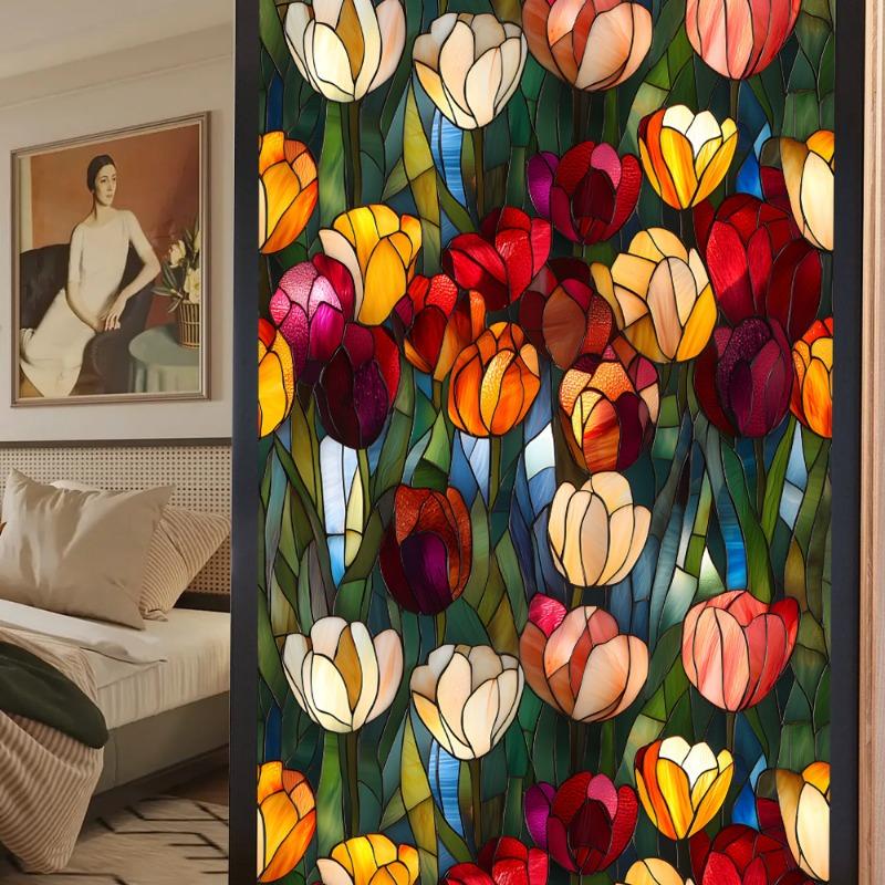 3D Laser Recyclable Window Privacy Film No-glue Window Film Decorative Protection Static Cling Stained Glass Home Sticker