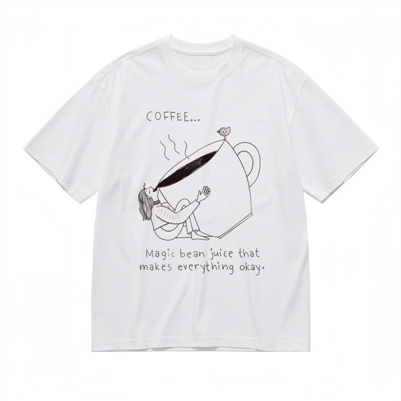Men's Classic T-Shirt Magic Bean Juice Coffee Cup With Bird Decor Graphic Tee