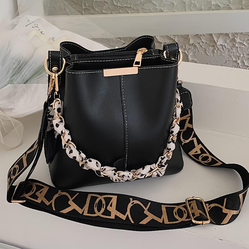 

Женская элегантная богемная сумка-ведро через плечо - регулируемый плечевой ремень, застежка-молния, с фурнитурой золотистого тона, универсальная для ежедневных поездок чёрный