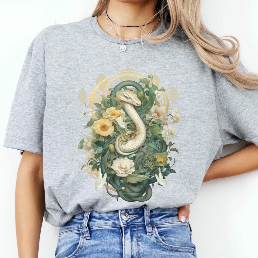 Whimsical Snake Print Shirt Vintage Dark Acedemia Fantasy TShirt Funny Cottagecore Animal Print Y2K Unisex Shirt Streetwear