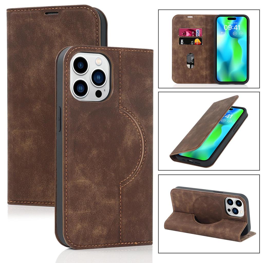 iPhone 15 Anti-Theft Leather Case with MagSafe, Wireless Charging, and Card Holder
