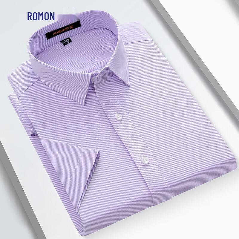 ROMON S Men's Bamboo Fiber Anti-Wrinkle Short-Sleeve Business Casual Shirt