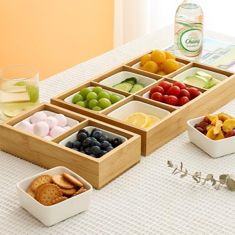 Bambus-Snackteller mit 9 Fächern, japanischer Sushi-Teller, Restaurant-Hotpot-Servierplatte, Teetisch, Trockenobstteller