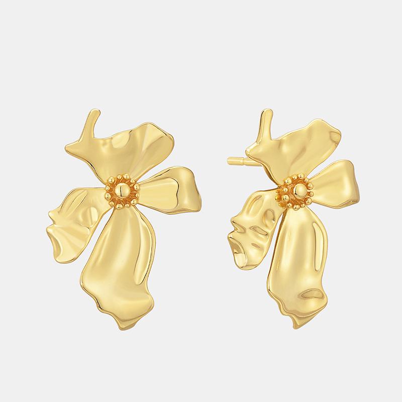 Vintage Metal Flower Big Stud Earrings For Women Gold Color Geometric Statement Fashion Jewelry Accessories