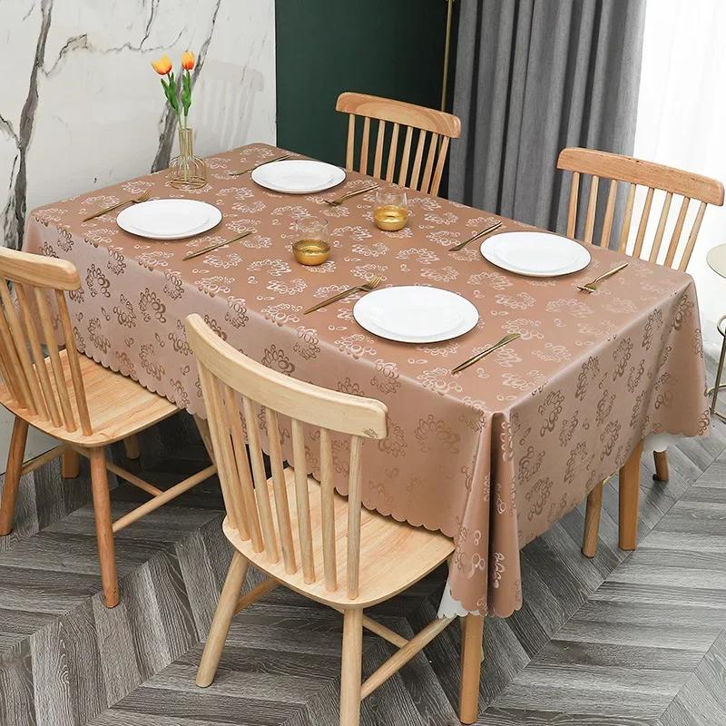 European Style PU Tablecloth, No Wash Restaurant Household Rectangular Waterproof Dining Table Fabric Jacquard Round Table Mat