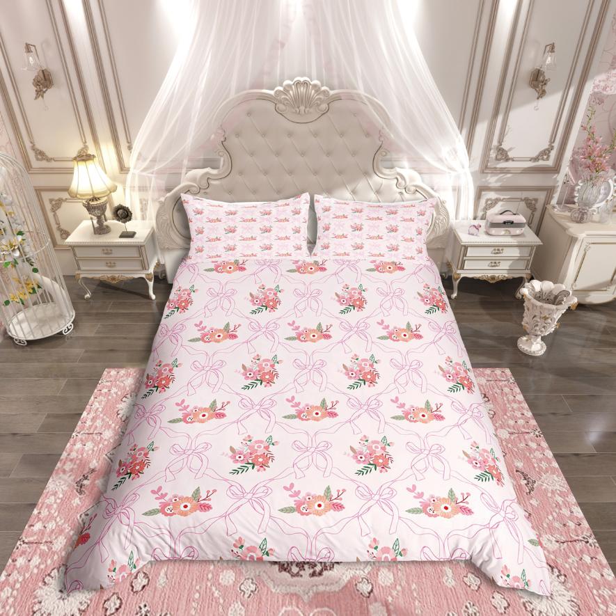 

Homewish Cute Ribbon Bow Duvet Cover Set,Chic Flower Bow Knot for Girls Bedding Set,Geometric Plaid Theme Decor DE XS 100x135cm 2pcs&set