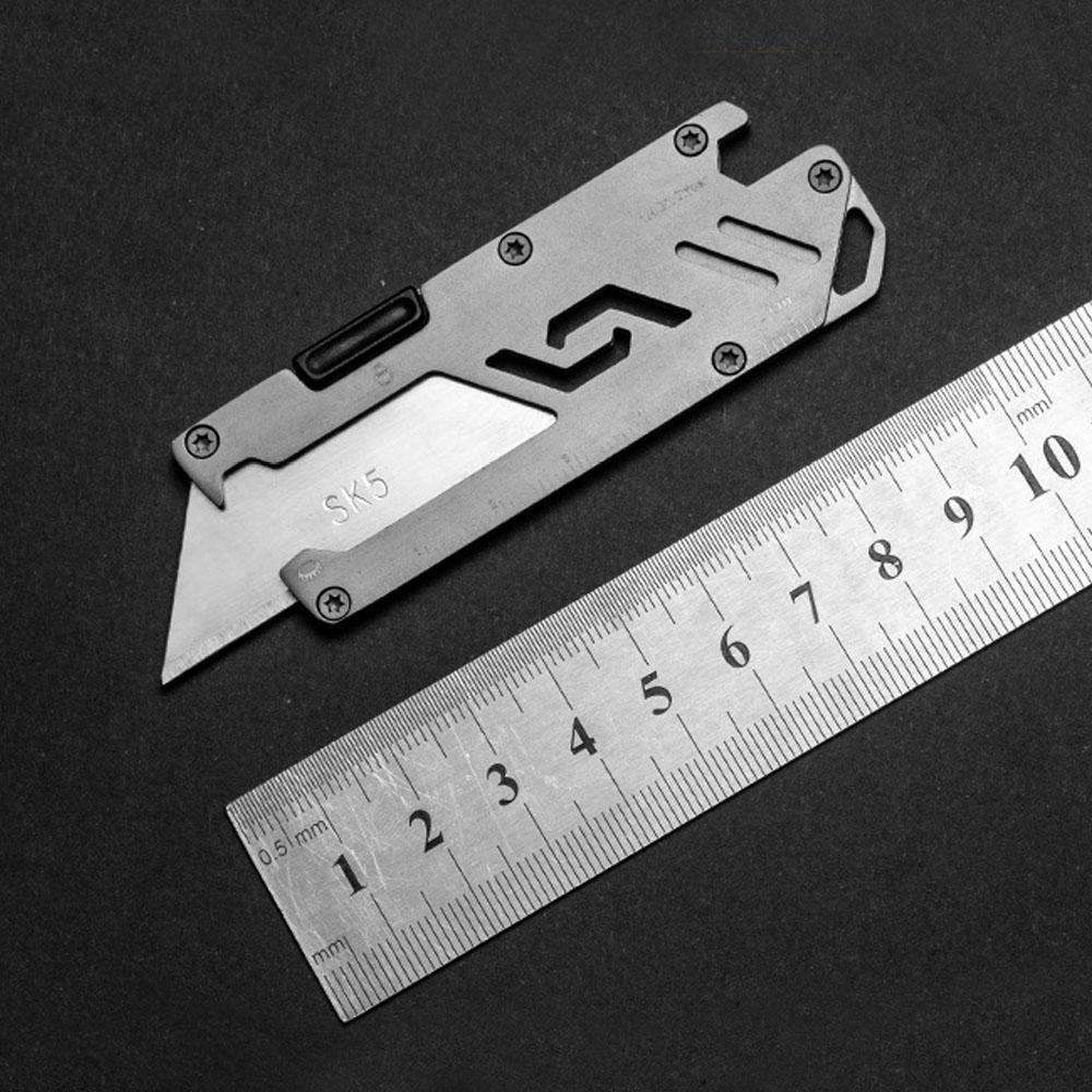 Kapesní nástroj na nůž s posuvnou čepelí 5 v 1 víceúčelový DIY přívěsek na klíče Nůž na papír Ostré krabičky Řezačka s otvírákem imbusový klíč