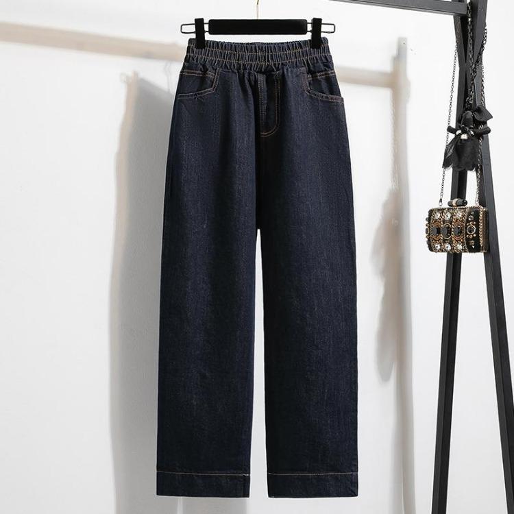 

Summer Plus Size Women High Waist Elastic Wide Leg Pants Casual Loose Basic Trousers Long Jeans S темно-синий