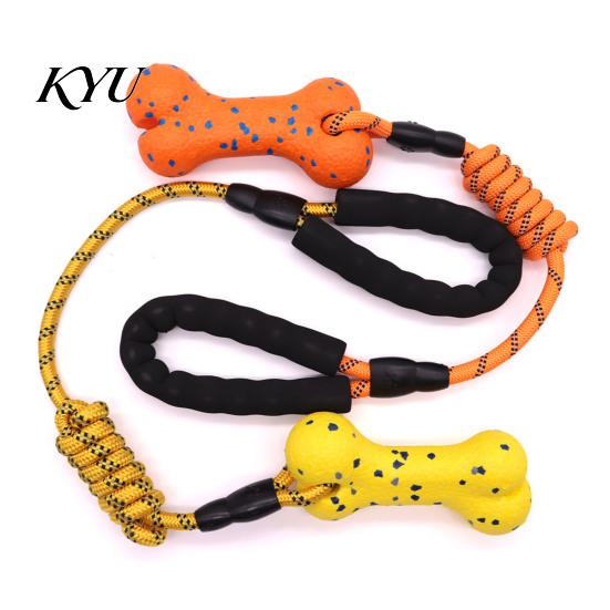 Heavy Duty Dog Pull Toys ETPU Bone Chew Toy, with Braided Rope, Foam Handle, Interactive Tug of War Pet Teeth Cleaning for Medium Large Breed