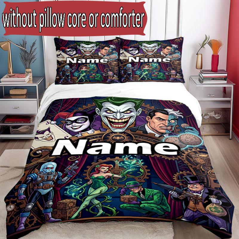 3pcs Duvet Cover Set (1*Duvet Cover + 2*Pillowcase, Without Core), Custom Name Batman Pattern Bedding Set, Home Bedroom Decor Gift