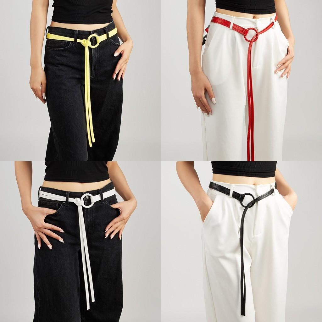 Solid Fashion Color Round Buckle Decoration Women Casual Belt For Daily Use