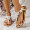 Fashion Clip Toe Bohemian Style Sandals for Women Fashion Mix Color Pearl Rome Sandals Woman 2025 New Flat with Non-Slip Beach Shoes