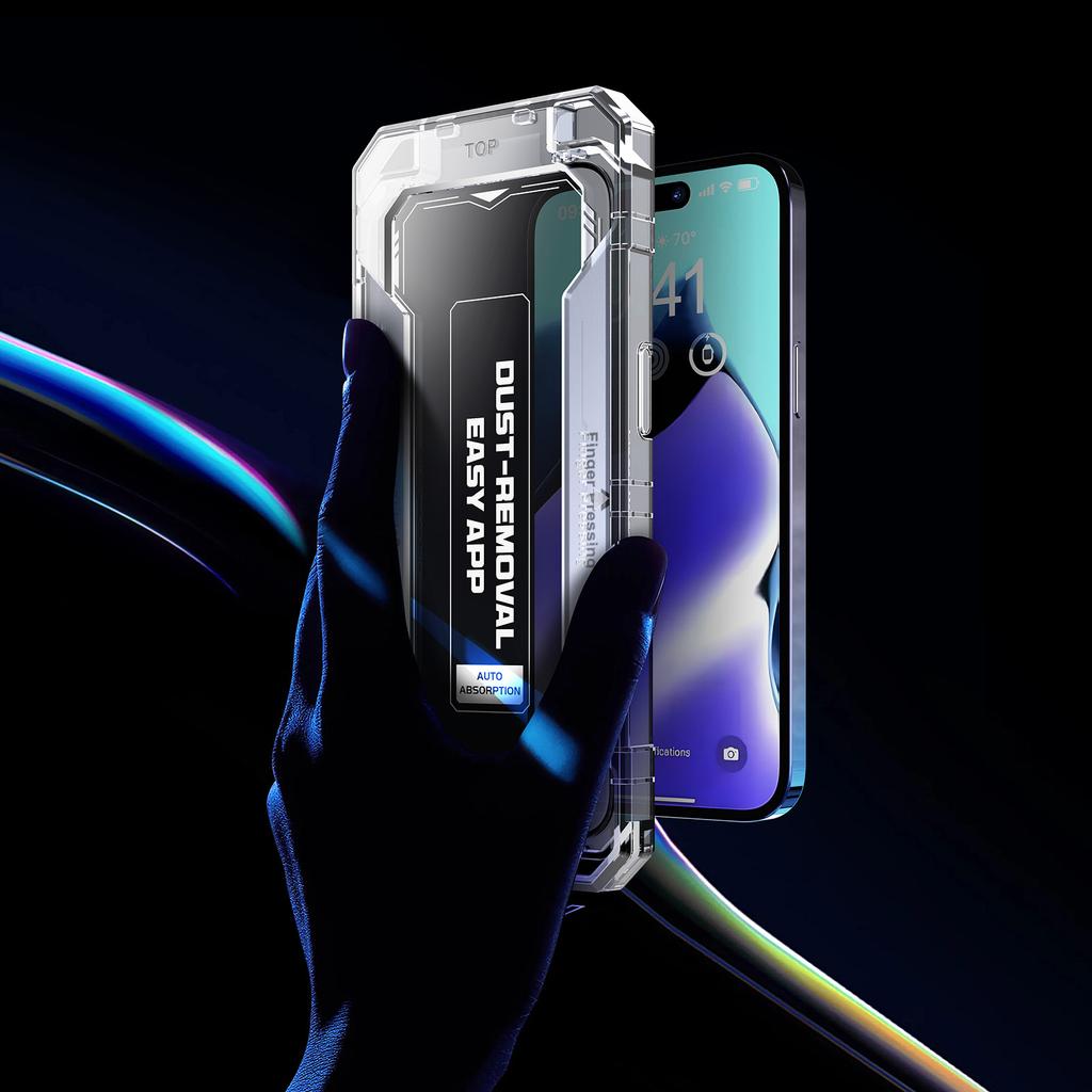 Für iPhone 15 Pro Max Staubfreie Installation Gehärtetes Glasfolie Siebdruck HD Klar Vollbildschutz