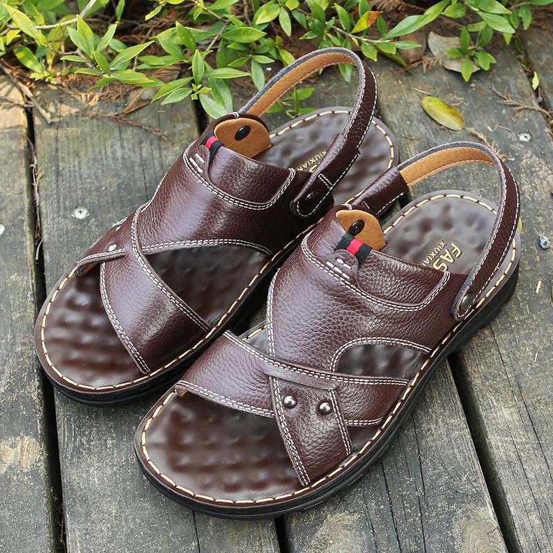 

Summer Soft Leather Men Sandals Comfortable Male Beach Shoes Anti-Slip Mens Slippers Outdoor Breathable Lightweight Casual Shoes 39 коричневый