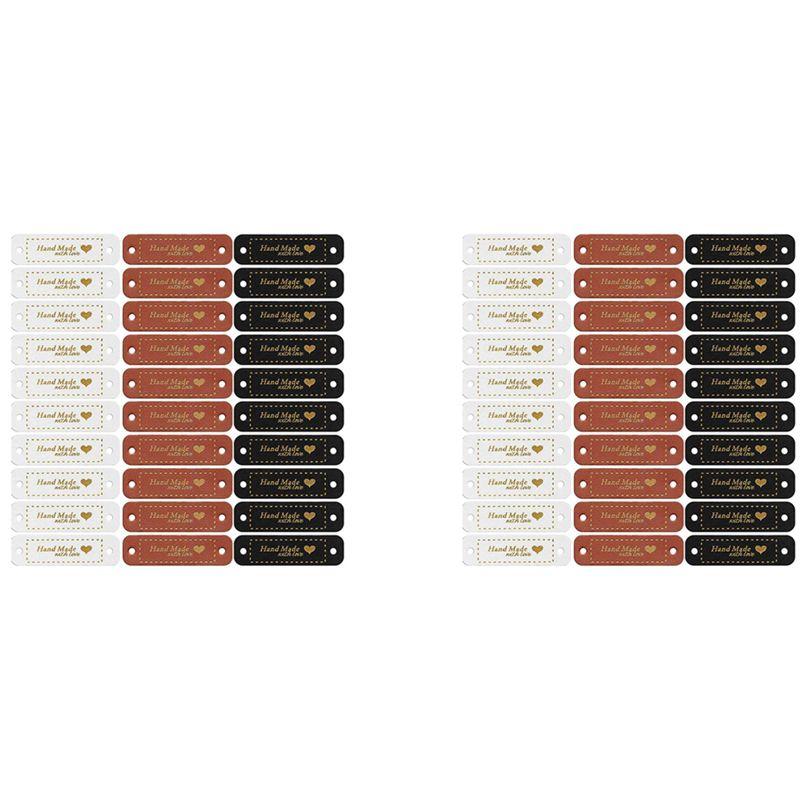 

ABJI-120Pcs Handmade PU Leather Tags Faux Leather Sew On Labels Embellishment Knit Accessories With Holes For DIY Crafts