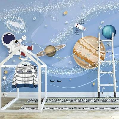 Papel tapiz fotográfico pintado a mano nórdico 3D dibujos animados espacio planeta patrón mural habitación infantil fondo pintura de pared