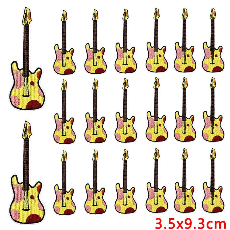 10pcs Wholesale New Art Wind Electric Guitar Embroidery Patches Diy Creative Cartoon Iron On Patches For Clothing Jackets Decor 