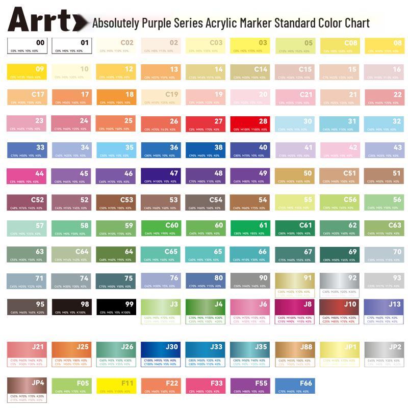Arrtx Ataishi Akrylový marker s měkkým hrotem, Jeden kus, Absolutní fialová, Styl A/B, 30 barev, Voděodolný, Rychleschnoucí, Krycí.