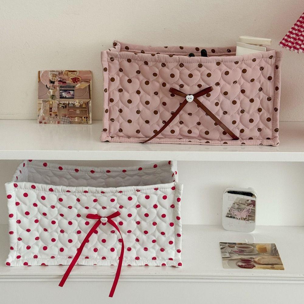 Quilted Polka Dot Storage Basket Rectangular Fabric Storage Box Desktop Organizer Home Decoration