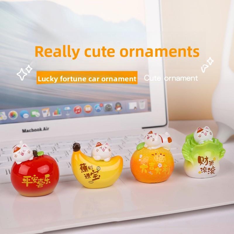 Fruits Cat Resin Art Piece Cute Desktop Ornament For Home And Celebration