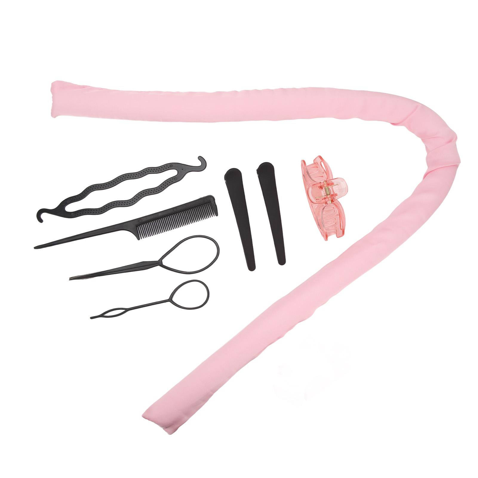 

10pcs Heatless Curling Rod Headband Clips Comb Pull Hair Pin Cotton DIY Curls Rollers for Sleeping розовый