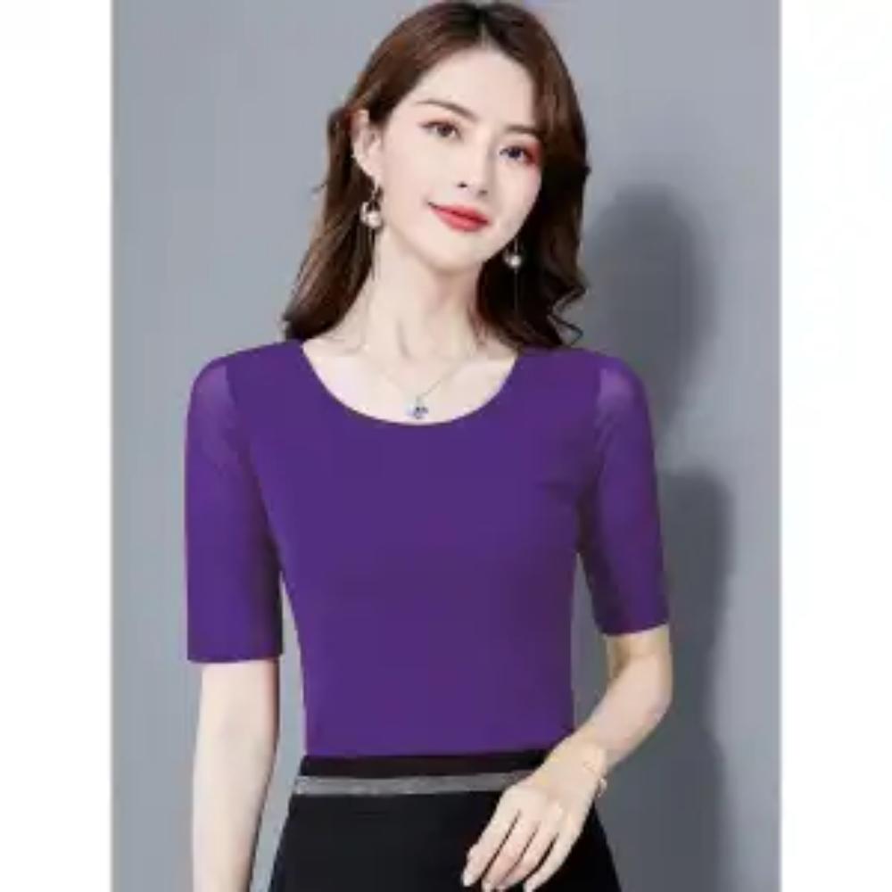 Summer Fashion Inner Mesh Base Shirt for Women Short-sleeved T-shirt Thin Gauze Dress Slim-fitting Small Shirt Top