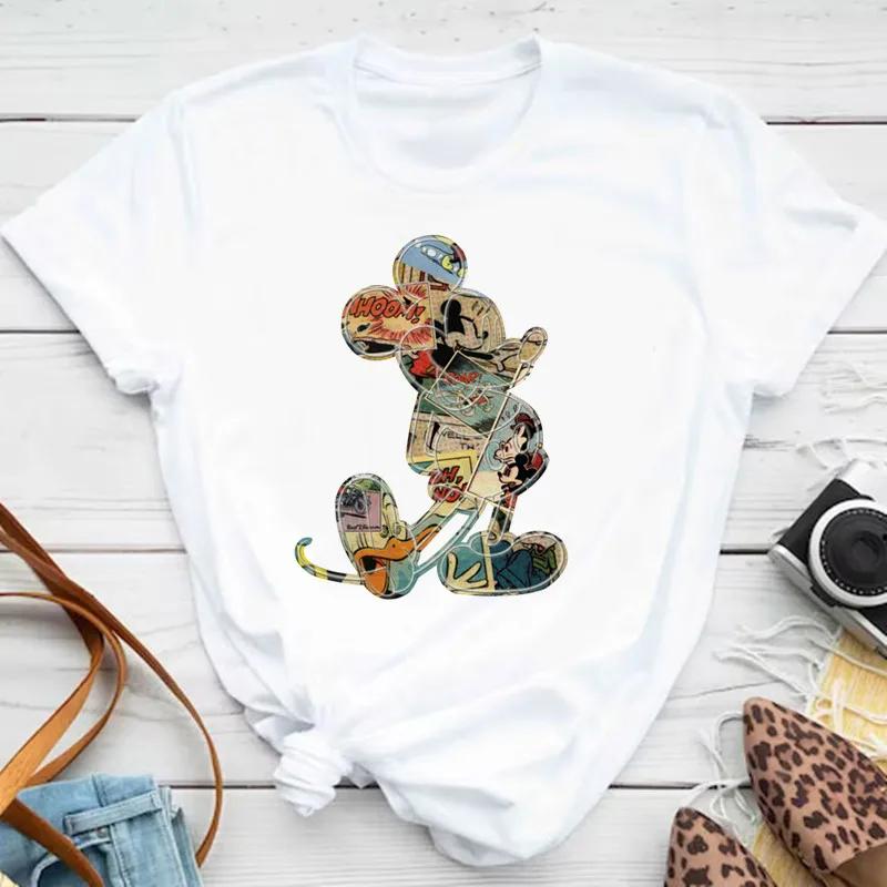 Kawaii Disney Cartoon Mickey Mouse T-shirt Female Harajuku Cute Minnie Mouse T-shirt Funny Donald Duck Pattern T-shirt Female
