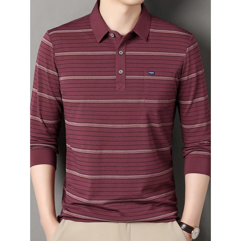 Striped Long-Sleeved Shirt Spring and Autumn Middle-Aged Men's T-shirt Loose Casual Dad Wear T-shirt Undershirt Top