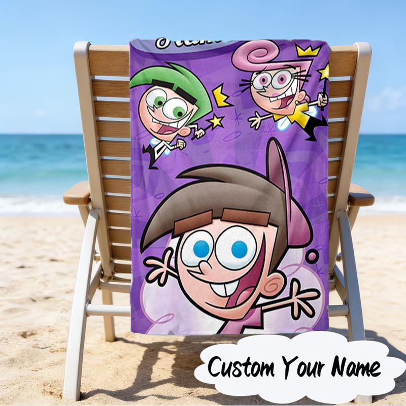 Custom Name Friendship Adventures OddParents Microfiber Beach Towel Super Soft & Absorbent for Bath, Beach, Travel  Bath Time Accessory, Fan Gifts