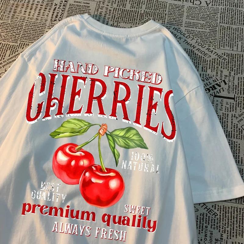 

Вишни Графическая печать Футболки Топы Лето Женщины Мужчины Повседневные Короткие рукава Уличная одежда Футболки Мода Женская Харадзюку Футболки 4XL