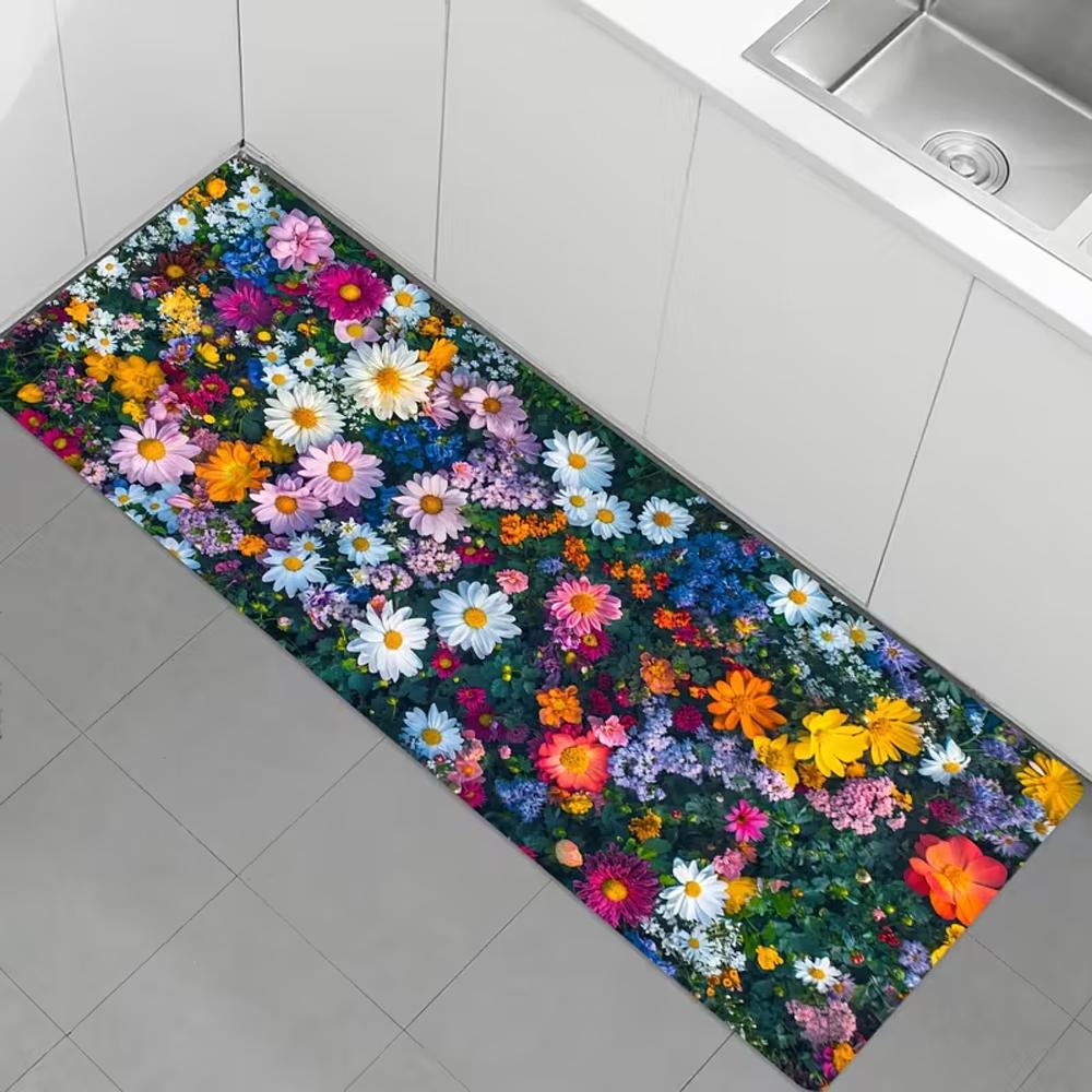 Colorful Wildflower Print Runner Rug Soft Flannel Washable Floor Mat for Kitchen Bedroom Entryway Nature Themed Home Decor